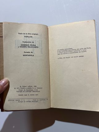 Libro Papillon antiguo 1971