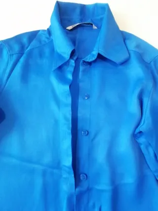 Camisa Zara Satinada Azul Talla XS
