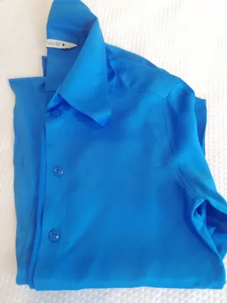Camisa Zara Satinada Azul Talla XS