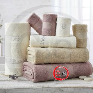 Set Asciugamani Cotone Beige e Rosa