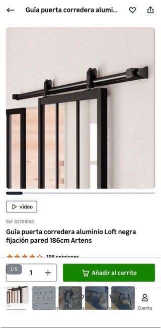 Guía puerta corredera aluminio Loft negra
