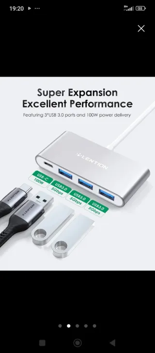 Concentrador Lention USB Gris Plata