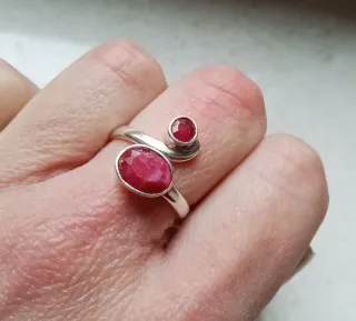 Anello Argento 925 Radice di Rubino Regolabile