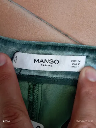 Pantalón terciopelo sedoso verde mujer Mango