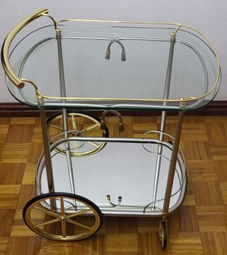 Mesa camarera dorada cristal con ruedas