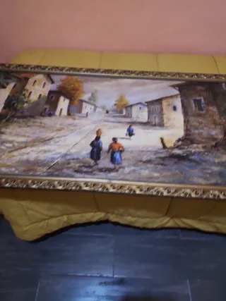 Cuadro antiguo paisaje de óleo y lienzo