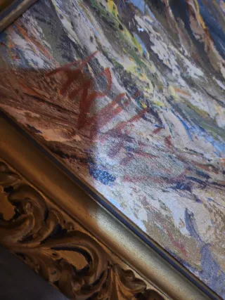 Cuadro antiguo paisaje de óleo y lienzo