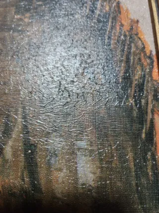 Cuadro antiguo paisaje de óleo y lienzo