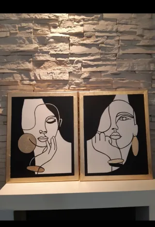 Coppia quadri moderni oro e nero