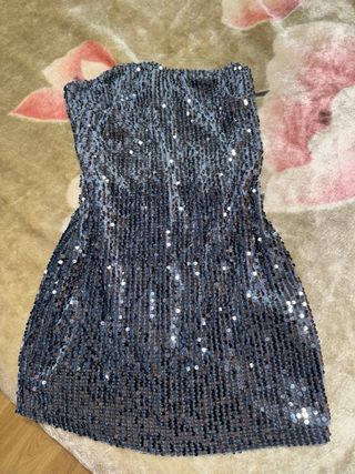 Vestido lentejuelas Pull and Bear azul marino
