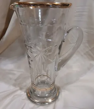 Jarra Cristal Tallado Borde Dorado Años 60