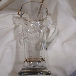 Jarra Cristal Tallado Borde Dorado Años 60