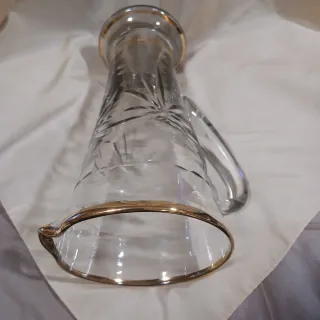 Jarra Cristal Tallado Borde Dorado Años 60