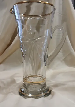 Jarra Cristal Tallado Borde Dorado Años 60