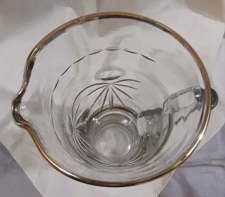 Jarra Cristal Tallado Borde Dorado Años 60