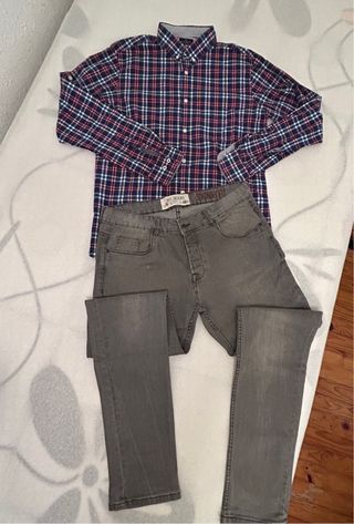 Camisa cuadros hombre y pantalón vaquero