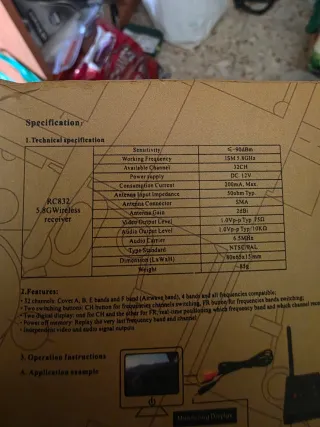 Transmisor y Receptor AV 5.8G 32CH TS832/RC832