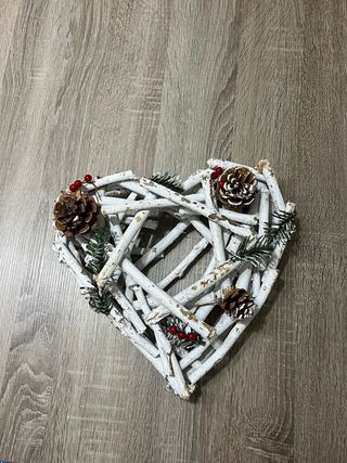 Centrotavola Cuore Legno e Rattan Bianco