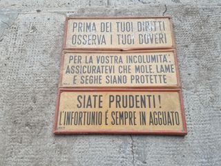 Set 3 Cartelli Sicurezza Vintage Metallo