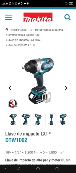 Llave de impacto Makita LXT DTW1002 18V