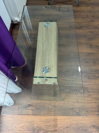Mesa de centro cristal y madera