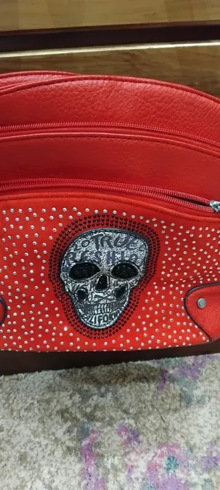 Bolso Rojo Calavera Plata