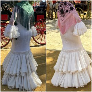 Vestido de Flamenca de encaje y plumeti