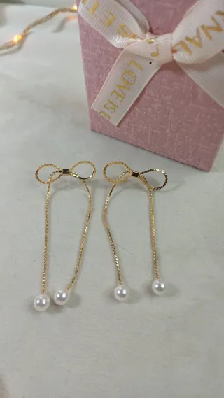 Pendientes Lazo y Perlas Chapado Oro 18k