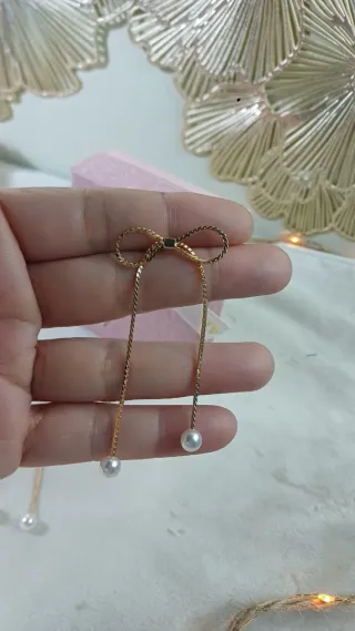 Pendientes Lazo y Perlas Chapado Oro 18k