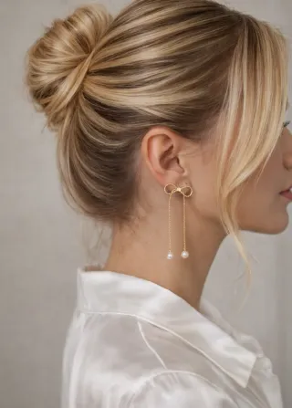 Pendientes Lazo y Perlas Chapado Oro 18k