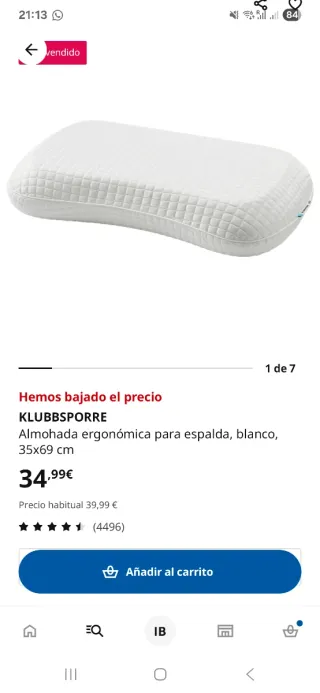 Almohada Ikea Viscoelástica 35x69