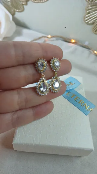 Pendientes Vintage Chapado Oro 18k Cristal