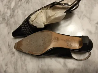 Sandalias Negras Tacón Slingback piel