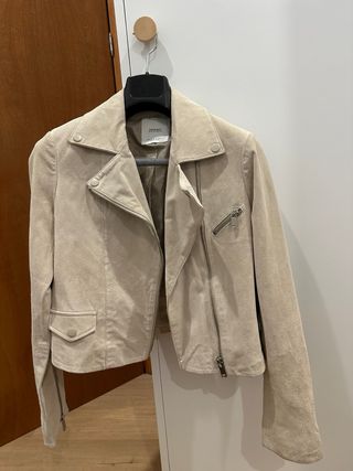 Chaqueta cazadora Beige Piel Genuina 100% Mango