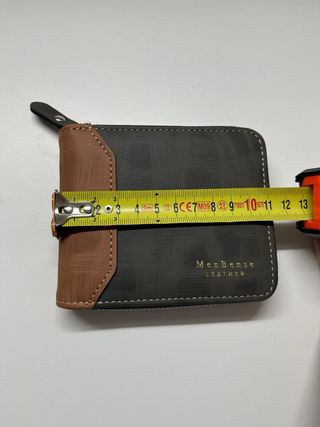 Cartera MenBense Cuero Marrón y Gris Cremallera