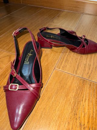 Zapatos Rojos Slingback Tacón Bajo