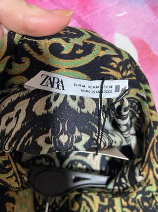 Camisa Zara Estampada Verde Negra Talla M