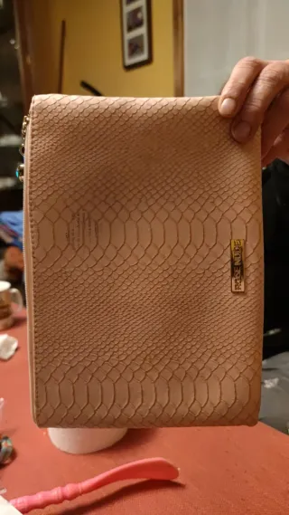 Bolso Clutch Piel Serpiente Rose Nude Beige