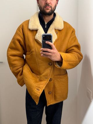 Giacca Shearling Vintage Pelle Scamosciata Uomo