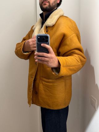 Giacca Shearling Vintage Pelle Scamosciata Uomo