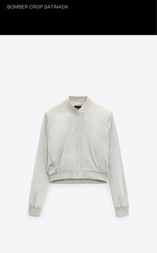Chaqueta Bomber Crop Satinada Zara Gris