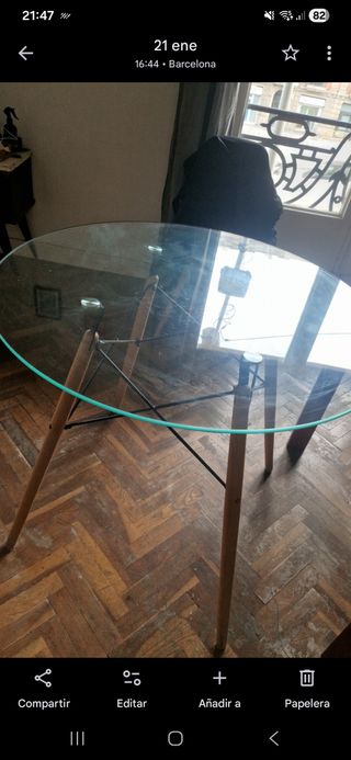 Mesa redonda cristal y madera