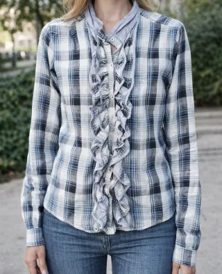 Camicia con volant donna, Aglini, tg 40, blu