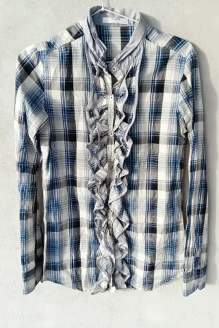 Camicia con volant donna, Aglini, tg 40, blu