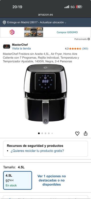 Freidora MasterChef 4.5L