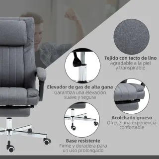 Silla de Oficina Giratoria Reclinable Gris