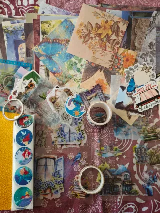 Set 200 mix stickers, paper, washi tape e bollini