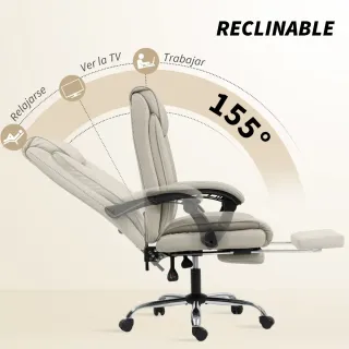 Silla de Oficina Ergonómica Beige con Reposapiés