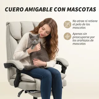 Silla de Oficina Ergonómica Beige con Reposapiés