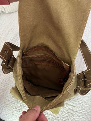 Bandolera de lona marrón y verde